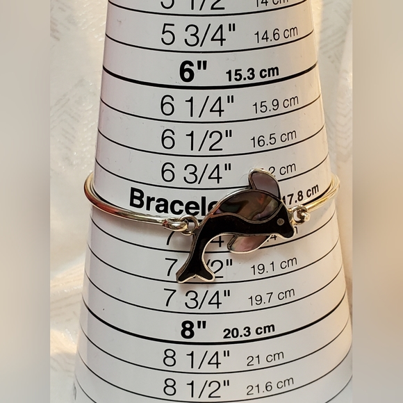 Vintage Mexico Alpaca Silver Shell Inlay Bracelet with Dolphin or Porpoi… - Picture 11 of 11